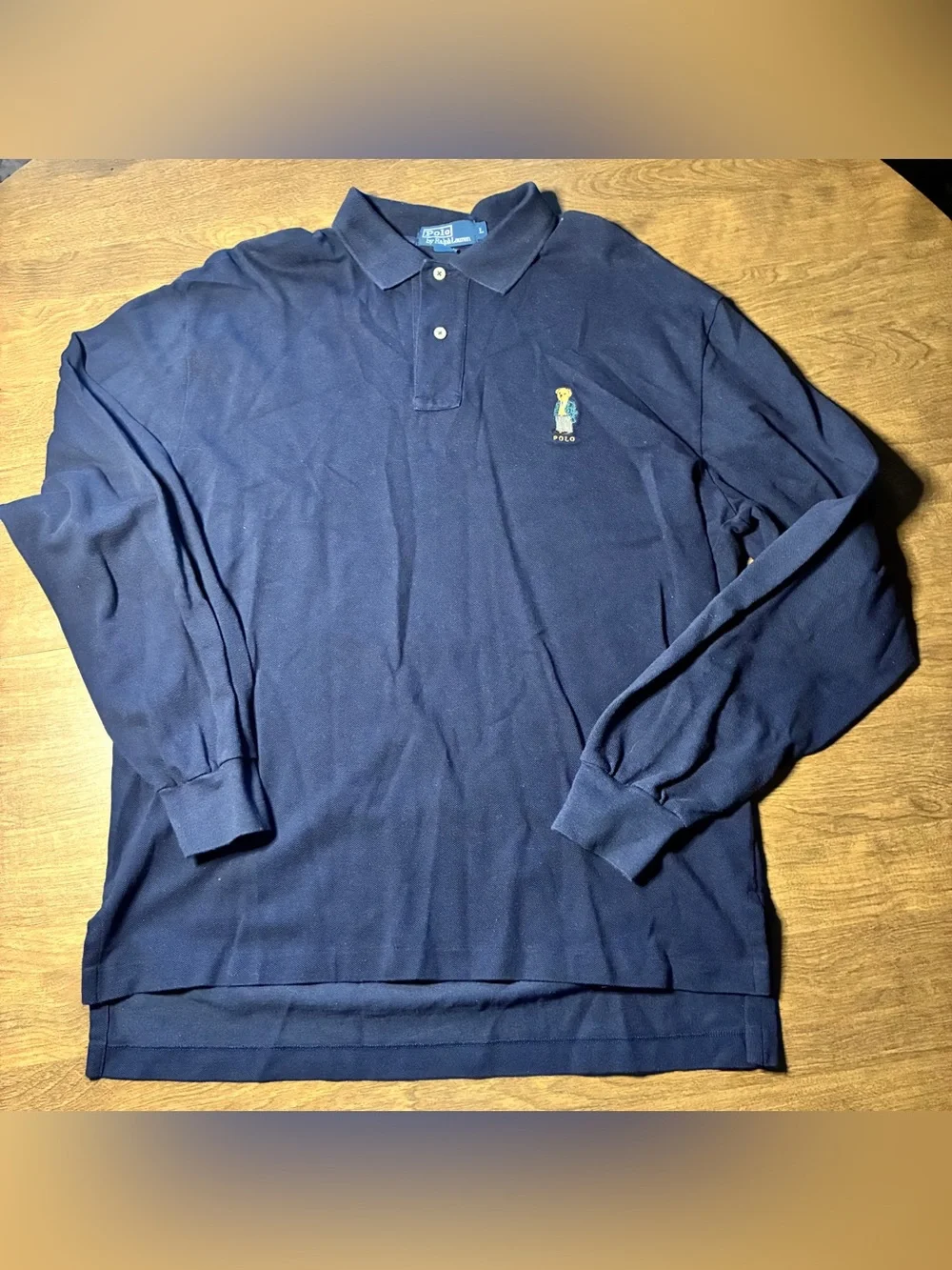 Ralph Lauren Navy Long-Sleeve Polo with Bear Embroidery
